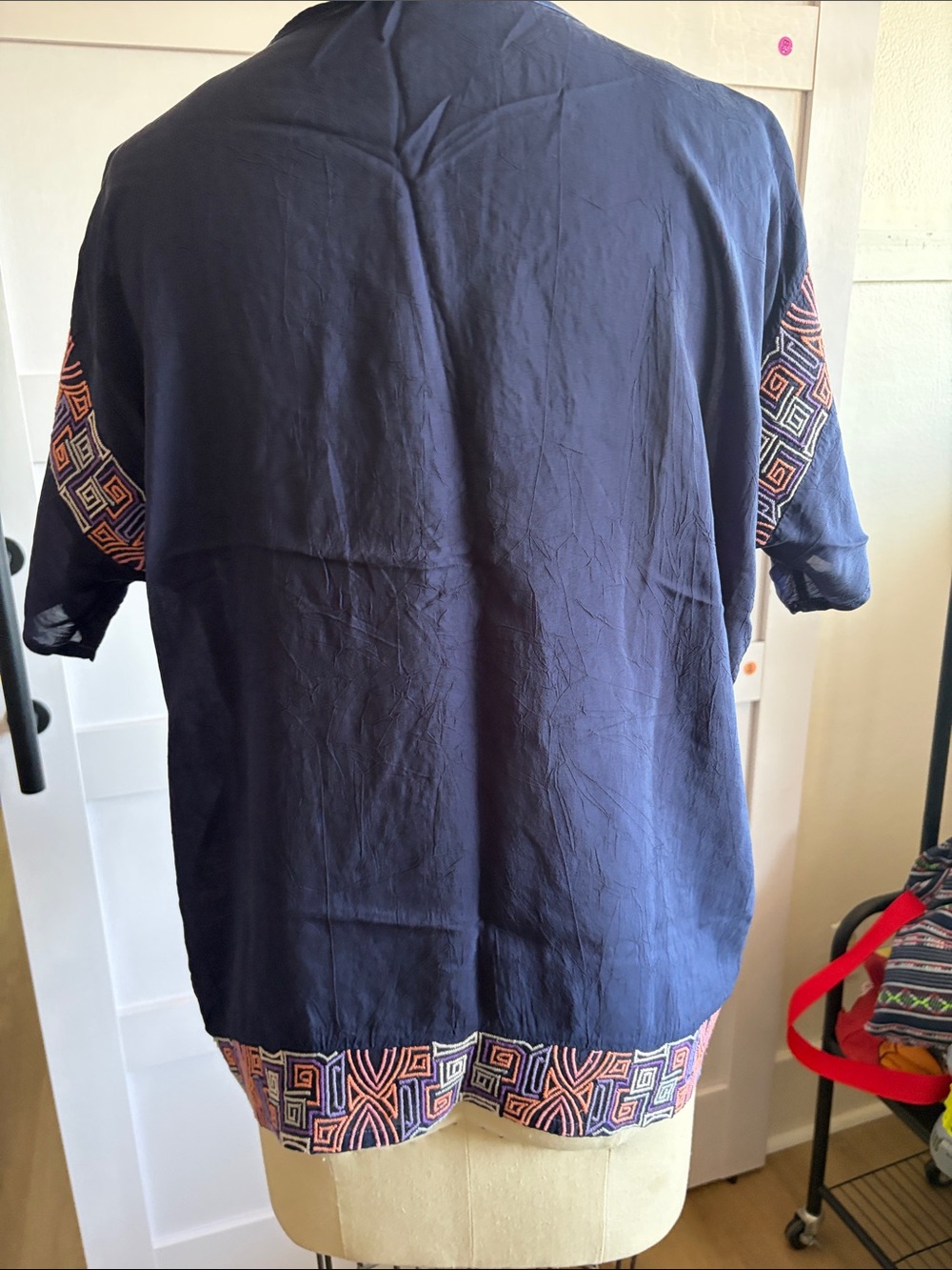 Johnny Was Navy Embroidered Tunic with Purple, Pink & Orange Accents - Picture 2 of 3